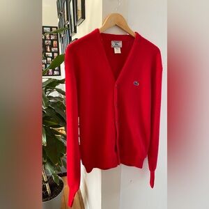Cardigan rouge vif vintage homme 1960 Izod Lacoste Men's Vivid Red Cardigan
